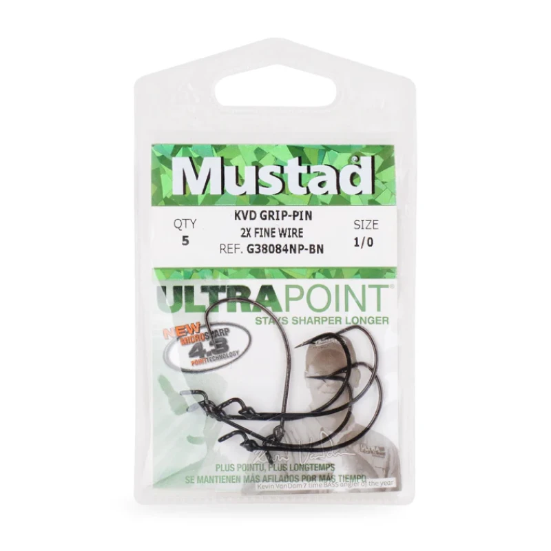 Mustad Hooks KVD Grip-Pin Hook 2X Fine (G38084NP)